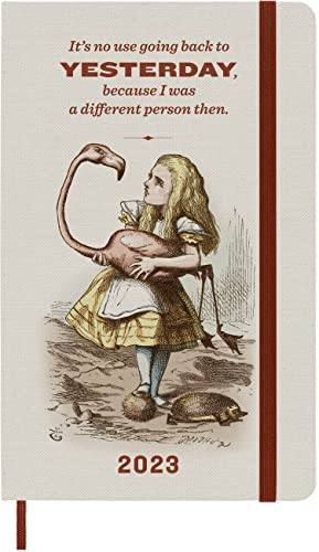 Moleskine Wochenplaner 2023, 12-monatiger Kalender, Limitierte Edition Alice im Wunderland, Wochenplaner mit Hardcover und Elastikverschluss, Taschenformat 13x21cm