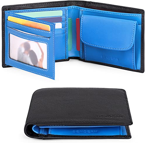 SENDEFN Portafoglio Uomo Bifold Vera Pelle, 10 Porta Carte di Credito Blocco RFID Portafoglio per Uomo con Tasca Portamonete, 2 Scomparti Banconote