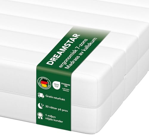 DreamStar Easy Flex ortopedisk kallskummadrass med 7 zoner, Öko-Tex-certifierad, hårdhetsgrad 2 och 3 (H2 och H3), rullmadrass, 180 x 200 cm