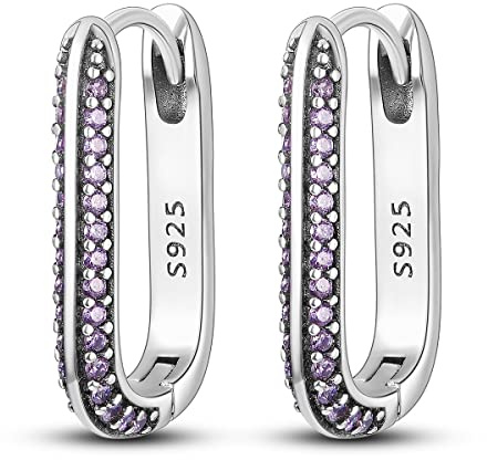 NARMO 925 Sterling Silver U Shaped Huggie Hoop Orecchini per le Donne Ragazze Viola Cubic Zirconia Rhinestone Hoop Orecchini Gioielli di Moda