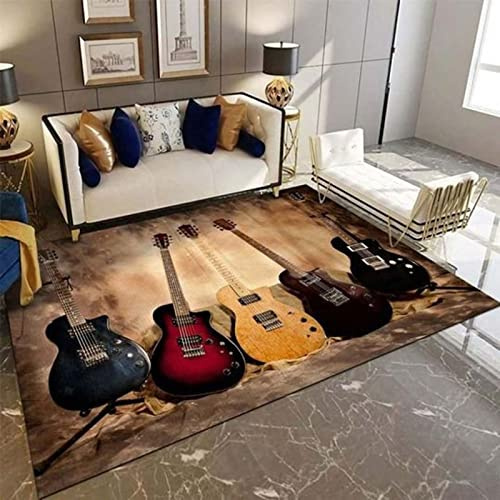 JUEWEIER Gitarren-Teppich, Fan-Musik-Kunst-Fußmatte, Bodenteppich, Wohnzimmer, Badezimmer, Teppich-Dekoration