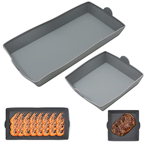 Stampi Tortiera Teglia Forno Torta -2 Pezzi Teglie Antiaderenti Silicone Scatole Rettangolare Stampo Pentole Torte Due Tipi Cibo Contemporaneamente Gusti Diversi Preparazione Dessert Carni （Grigio）