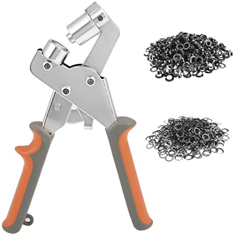 Dyna-Living Eyelet Punch Kit Hole Punch Pliers Grommet Machine Hand Press Tool with 500 Black Grommets of 3/8inch(10.5mm), Portable Metal Manual Grommet for Belts, Crafts, Rubber, Poster