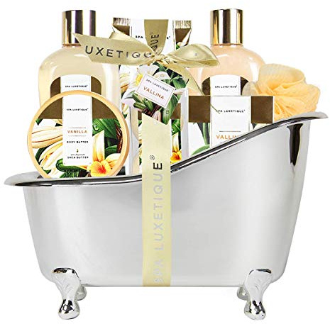 SPA LUXETIQUE dam bad presentset – skönhetsset för kvinnor 8 delar Födelsedagspresent vaniljdoft badset med dekoration badkar, spa-set, wellness-set för kvinnor, mors dag gåva till dig mamma
