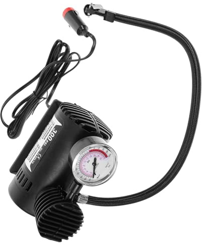 Veemoon Mini Compresseur D’Air 12 V Noir en Plastique et Métal | Compresseur D’Air Électrique pour Voiture, Manomètre à , 20, 7 Bar 300 Psi 2069 kPa, Usage D’Urgence