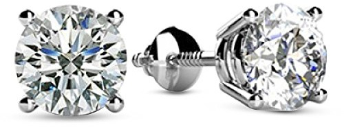 Houston Diamond District 1 to 10 Carat LAB GROWN Solitaire Diamond Stud Earrings Round Cut 4 Prong Screw Back (F-G Color, VS2-SI1 Eye Clean Clarity)