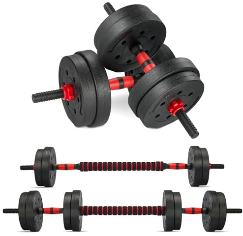TEENO Kit Manubri per Bodybuilding, 15 kg, manubri regolabili，comprendente manubri, bilanciere, Fitness, Bodybuilding，pesi palestra