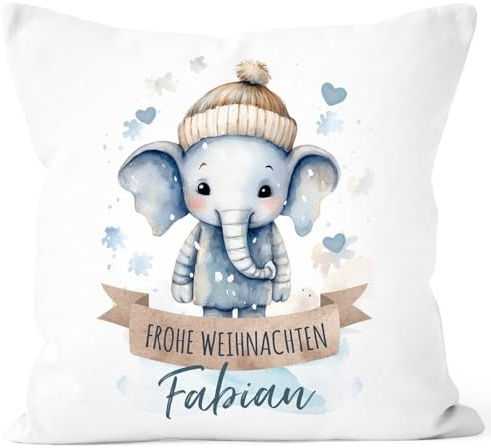 SpecialMe® Kissen-Bezug Weihnachten Tier-Motive personalisiert mit Namen Namenskissen Geschenk für Jungen und Mädchen Baby Weiss Standard