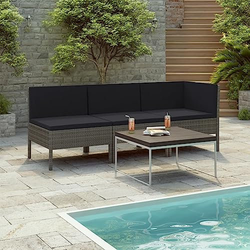 AUVYI 3-TLG. Garten-Lounge-Set mit Auflagen Poly Rattan Grau 57x69x69cm Eckbankgruppe Lounge Sessel Outdoor Balkonstuhl Rückenkissen Sofa Gartenmöbel Liegestuhl Couchbar Esszimmergruppe