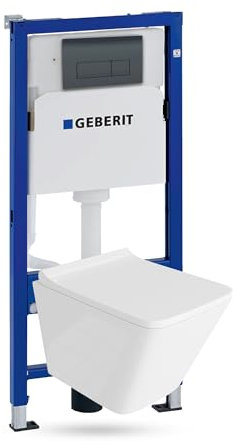 Lavita Duofix Basic Vorwandelement + Wand Tiefspül WC Lago Weiß Spülrandlos + WC Sitz + Bedienplatte Delta 25 Schwarzer Knopf Komplettset Unterputz Spülkasten Toilette Komplett Sett WC