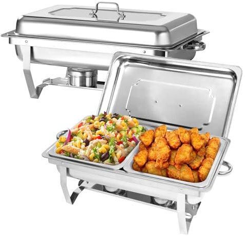 EVGTTI Chafing Dish Profi Set, 2 Stück, 4 x GN 1/2-Behältern | Mit halbgroßen Lebensmittelbehältern, Wärmebehälter für Catering, Für Buffet und Hochzeitsfeste, Speisenwärmer Set