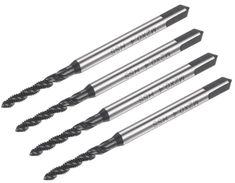 sourcing map Lot de 4 tarauds filetés à cannelure en spirale, M2 x 0,4 avec revêtement en nitrure de nitrure, outil de taraudage entièrement rectifié en acier rapide 6542 pour réparation de filetage
