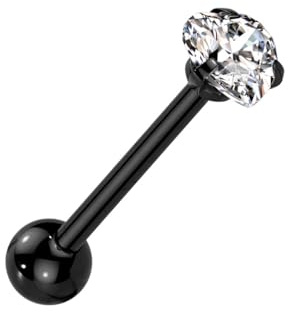 beyoutifulthings Zungen-piercing Herz-Zirkonia 6-mm Silber Gold Roségold Universal-Piercing Chirurgenstahl Barbell-s Stab-länge 16-mm