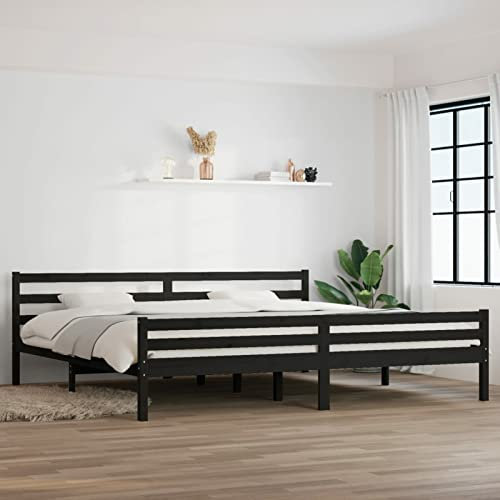 Iiaky Massivholzbett Bettgestell Bed Frame Bett Mit Bettkasten Hausbett Bett Massivholz Schwarz 200x200 cm - 814843