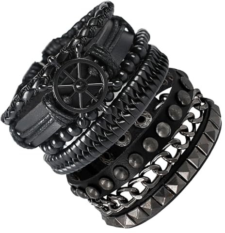 AYNKH Punk Rock armband, Gothic Leder, Leder und Metall, Premium-Legierung, Geschenk, personalisierbar, Emo-Zubehör, Rock & Roll-Armband