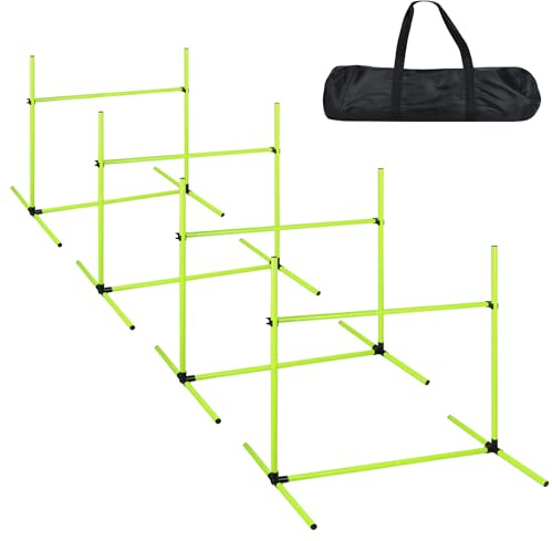YARDIN Agility Set Hunde Ausrüstungs 4 x Hürden Höhenverstellbar, Agility Hürdenset Slalomstangen mit Tragetasche, Haustier Agility Trainingsgeräten Hunde Training Set, 104 x 70 x 101 cm, Grün