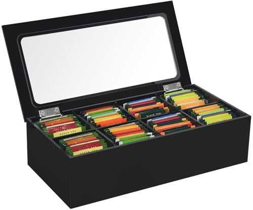 Tasybox Tea Bag Organizer, Acrylic Tea Box with Lid, Tea Packet Holder Storage Container for Home Decor