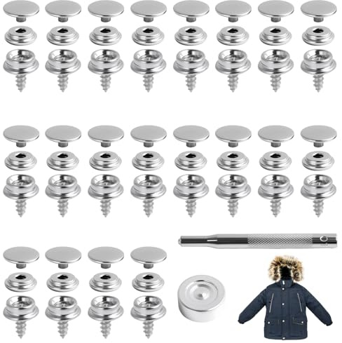 62 Piezas 10mm Botones a Presión de Acero Inoxidable, Botones para lonas, Barcos, Muebles, Toldos y Carpas de Auto, Incluye Herramientas de Fijación y Tornillos