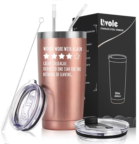 Livole Leaving Gifts for Colleagues Women, 20oz Travel Mug, Rose Gold | Would Work with Again, Colleague Leaving Gifts, Keep Hot 5 Hours, Keep Cold 12 Hours, Stainless Steel Vacuum Wine Tumbler