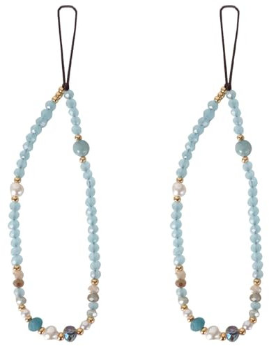 Marjoramy 2PCS Dragonne Telephone Portable,Bijoux De Telephone,Pierre Précieuse Naturelle,Telephone Avec Perles,Chaîne de Téléphone Porte-clés,Lanière Perlée pour Femmes et Filles