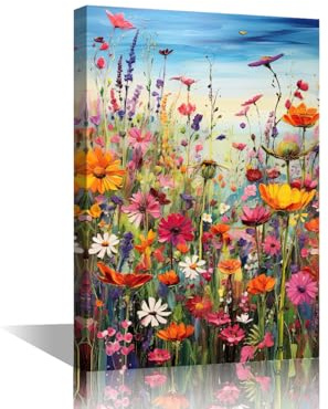Canvas Wall Art for Bedroom Wildflowers Wall Paintings for Living Room Blooming Floral Office Modern Decor Botanical Pictures Print On Canvas Giclee Framed Ready to Hang, 24x16in