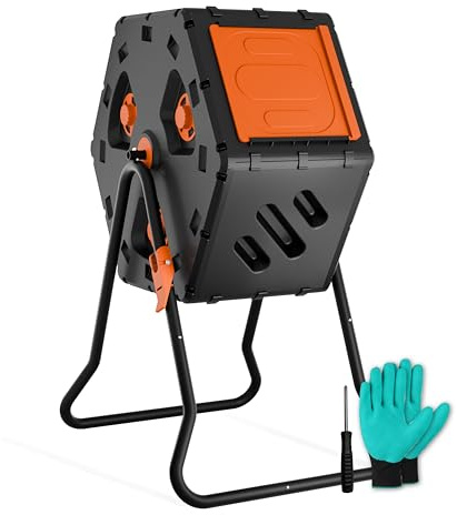 TOP XIAN Compost Tumbler 22.5 Gallon/85L, Easy Assemble Compost Bin Outdoor, 360°Rotating Composter for Garden, Backyard, and Yard, Gifts for Seasoned Gardeners & Beginners-Orange