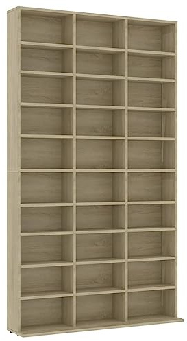 ACAGALA CD DVD Blueray Regal, CD-Ständer mit 24 Fächern, Bücherschrank Sonoma Eiche102 x 16 x 177,5 cm, Bücherregal Wand für Sammlungen und Vitrine