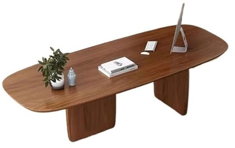 GLigeT Scrivania da ufficio minimalista, in legno massello, postazione di lavoro, ovale, tavolo da pranzo per casa, ufficio, studio (M)