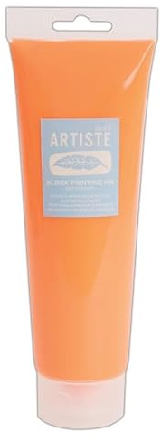 Artiste Water-Soluble Block Printing Ink, Fluorescent Orange 300ml, Lino Printing, Linoleum, Screen, Artists Kit, Printmaking Art Paint Supplies, Water-Based