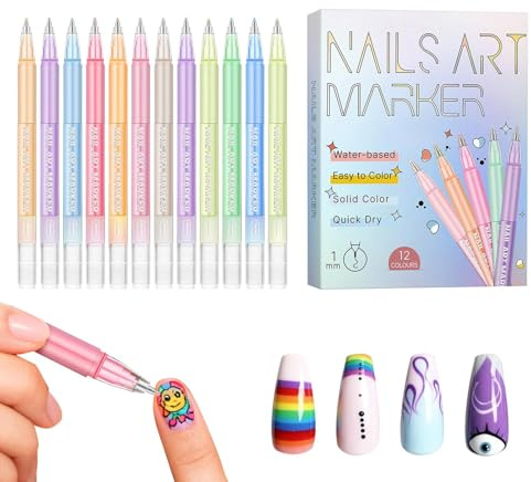12 Färger Nail Arts-pennor, Färgglada Nagelmarkörer För Kvinnor, Snabbtorkande 3D-nagellackpenna, Vattentät Nagelmarkör Med Punktpunkter, DIY-manikyrtillbehör För Hemmasalong
