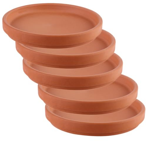 HOODANCOS Set 5 Sottovasi in Ceramica Terracotta 13x1,7 Cm, Vassoi per Vasi da Fiori Drenaggio, Piatti Portavasi per Piante da Interno ed Esterno, Protezione Superfici Pavimenti e Mobili