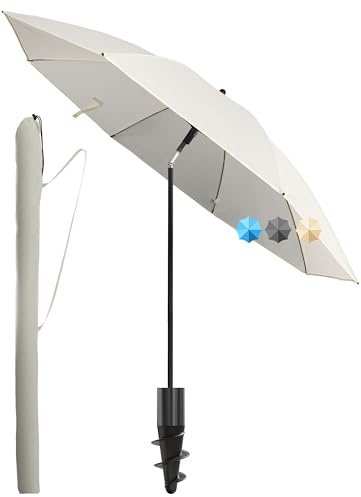 4smile Sonnenschirm Strand mit Schirmhülle, Beige - UPF 50+ Strandschirm Ø180 cm mit sicherem Sonnenschutz Strand, Strandschirm windfest stabil - Ideal als Balkon Schirm, Gartenschirm