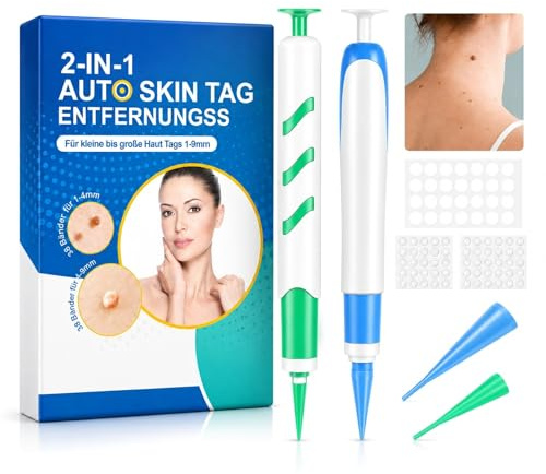 Kit 2 en 1 para Etiquetas Cutáneas con Aplicador de Precisión, Skin Tag Remover para Cara y Cuerpo, 2 Tamaños para Zonas de 1 a 9 mm, 60 Bandas, 36 Parches, 20 Toallitas
