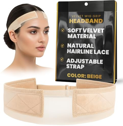Ultimate Wig Band for Lace Front Wigs Non Slip Velvet Wig Grip Headband, Adjustable Lace Melting Band to Hold in Place, Comfortable Wig Grip for Women, No Glue No Gel - Skin (Biege)