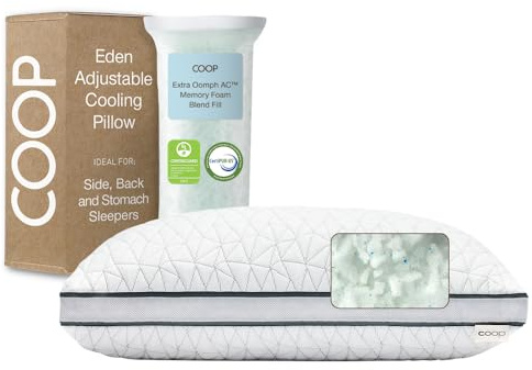 Coop Home Goods Eden Cool Adjustable Pillow, King Size - Adjustable Memory Foam with Gel Infusion - Soft Breathable Lulltra Fabric - Ideal for All Sleepers - Eco-Friendly CertiPUR-US Certified