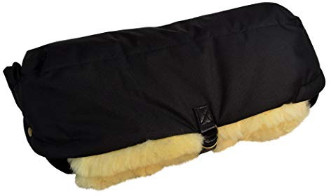 Naturasan Lammfell Handwärmer, warmer Kinderwagen Muff mit echt Lammfell Innenfutter, Muff, Kiwa, Buggy, Jogger, Radanhänger, warme Hände ohne Handschuhe, HW-02 (Schwarz)