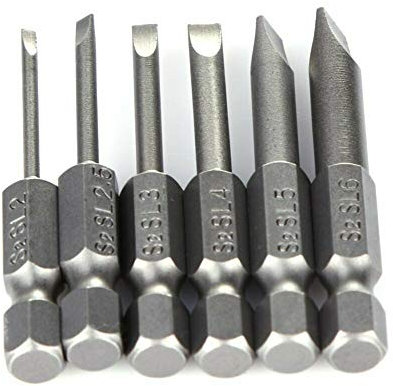 Lot de 6 embouts de tournevis à tête plate Powertool 1/4 à tige hexagonale magnétique 2/2,5/3/4/5/6 mm, argent