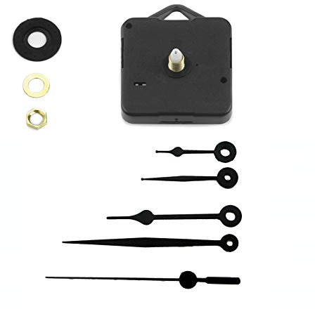 Clock-it Movimento Orologio Economico con Gancio plastica, Silenzioso con Rotazione Continua. H canotto 16mm/Filettatura 10mm. 2 Set lancette plastica.