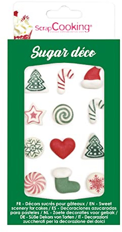 SCRAP COOKING Décosucres Sweet Xmas - Sapin, Bonnet, Sucre d'Orge, Flocon, Etoile, Coeur, Décorations Alimentaires Comestibles Pâtisserie Noel 6996 12 g (Lot de 1)