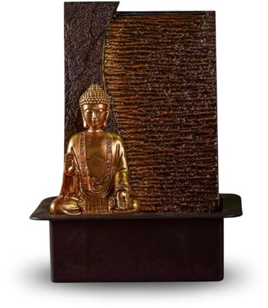 Zen'Light - Zimmerbrunnen Buddha Jati abnehmbar mit gelbem LED-Band - Zen-Dekor Ideal für Meditation und Entspannung - Leise Wasserpumpe - Glücksbrunnen mit geschlossenem Kreislauf - H 40cm