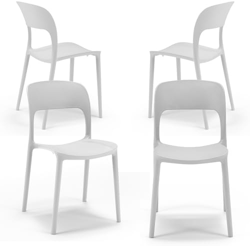 REDÒKASA Set 4 sedie in polipropilene KATE, impilabile, resistente ai raggi UV, design moderno, ideale per sala da pranzo, cucina, sala d’attesa, bar, ristoranti o da esterno (Bianco)