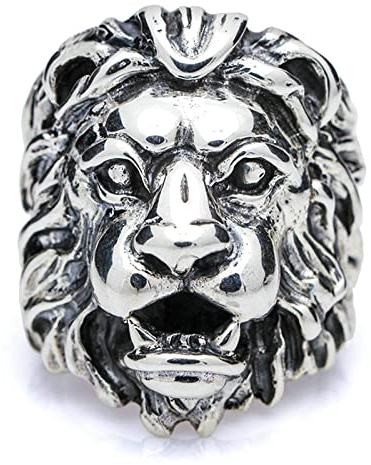 Ayoiow Siegelring 925 Silber, Ring Punk Gothic Punk Rock Löwe Ring Ring Größe 60 (19.1)
