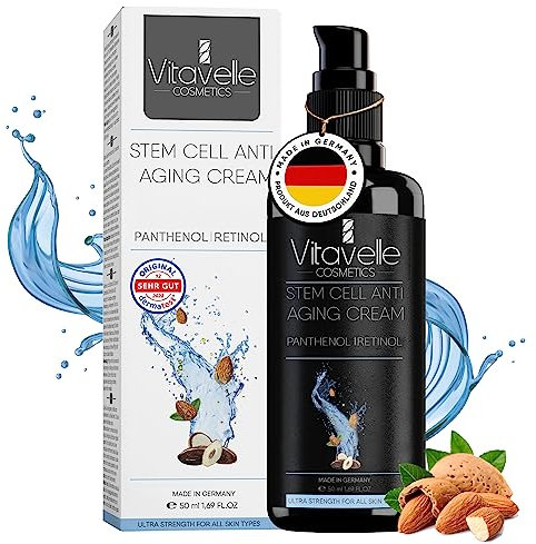 Vitavelle Stammzellen Anti-Aging Creme mit Alpenrosen Stammzellen - Intensiv Feuchtigkeitscreme mit Retinol & Hyaluronsäure - Anti-Aging Pflege mit Glättungseffekt