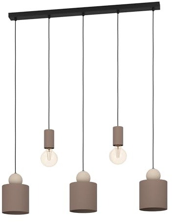 EGLO Pendelleuchte Esstisch Gazzola 5-flammige | Hängelampe für Wohnzimmer und Esszimmer, Esszimmerlampe aus Metall in Mokka und Sand, Lampe hängend mit E27 Fassung