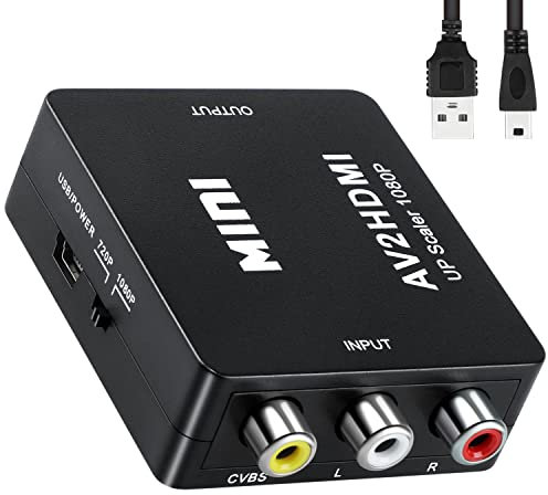 Beigemo Adattatore da AV a HDMI Convertitore da Mini AV CVBS a HDMI Video Audio 1080P 720, Supporta PAL/NTSC con USB Cavo per PC/WII/N64/TV/PS3/Blu-Ray DVD