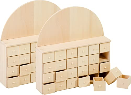 VBS 2er-Pack Adventskalender mit 24 Schüben zum Befüllen Rohholz 24x25,5cm Adventszeit Kalender Weihnachten