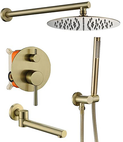 DERBUT Regendusche Unterputz-Duschmischer-Set, edle Duschsysteme mit Duschkopf mit Schlauch, DREI Funktionen