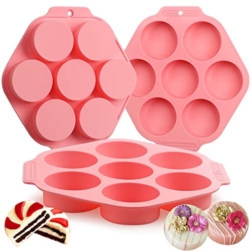 Sidosir 3 moldes de silicona para galletas Oreo, moldes de cubierta de chocolate cilíndrico redondo de 7 cavidades para dulces, moldes de silicona para hornear mini pasteles, gelatina