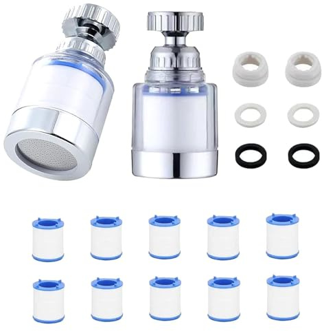 2 Pcs Faucet Water Filters+10 Filter Cartridges,360 Degree Rotating Sink Tap Water Filter Carbon Water Filtration Faucet Clean Purifier Filter Tap Removes Chlorine Fluoride Heavy Metals Hard Water