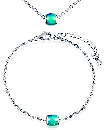 MicVivien Edelstahl Farbwechsel Perlen Charms Armkette Halskette für Damen Herren Mädchen Temperatur Farbe Stimmung Armband Perlen Anhänger Kette Schmuck Set